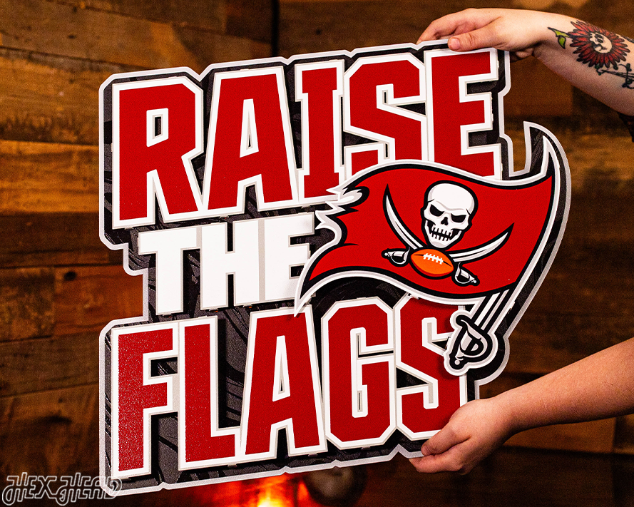Tampa Bay Buccaneers - Hex Head EXCLUSIVE "Raise The Flags" Wordmark 3D Metal Wall Art
