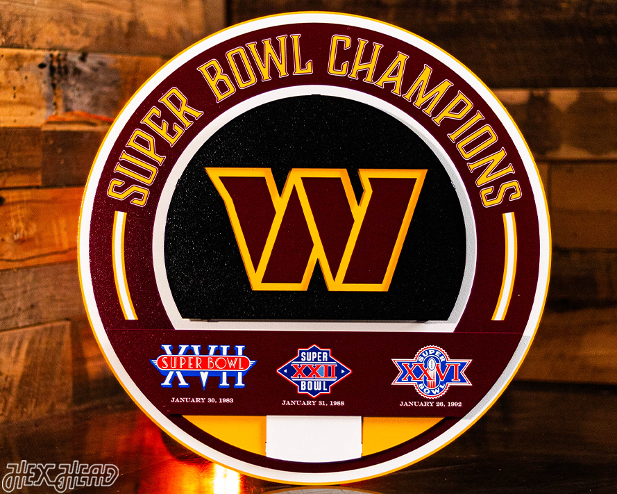 Washington Commanders DYNASTY - Super Bowl Wins w/ Replaceable Icon Plate 3D Vintage Metal Wall Art