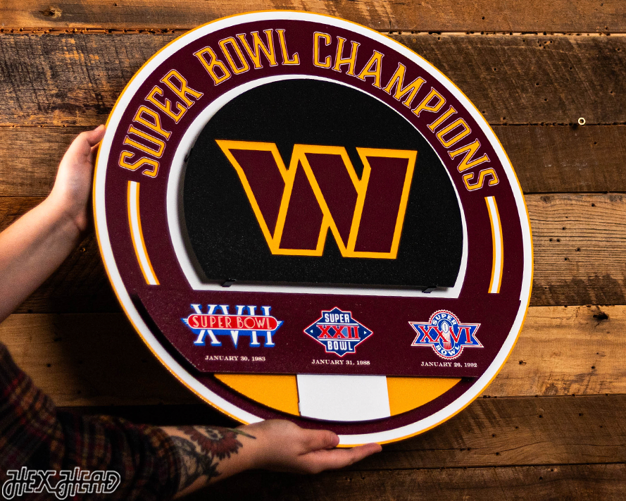 Washington Commanders DYNASTY - Super Bowl Wins w/ Replaceable Icon Plate 3D Vintage Metal Wall Art
