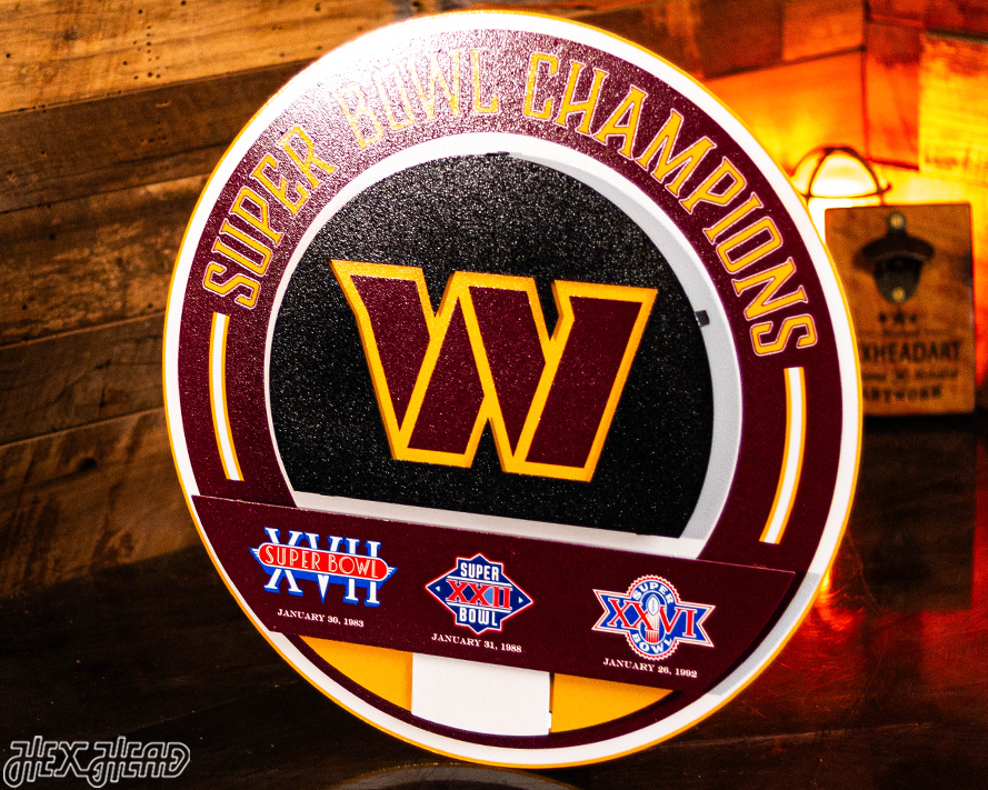 Washington Commanders DYNASTY - Super Bowl Wins w/ Replaceable Icon Plate 3D Vintage Metal Wall Art