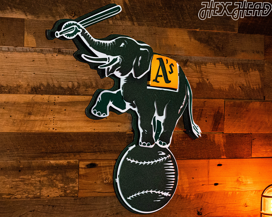 Oakland A's Green Elephant "STOMPER" 3D Vintage Metal Wall Art