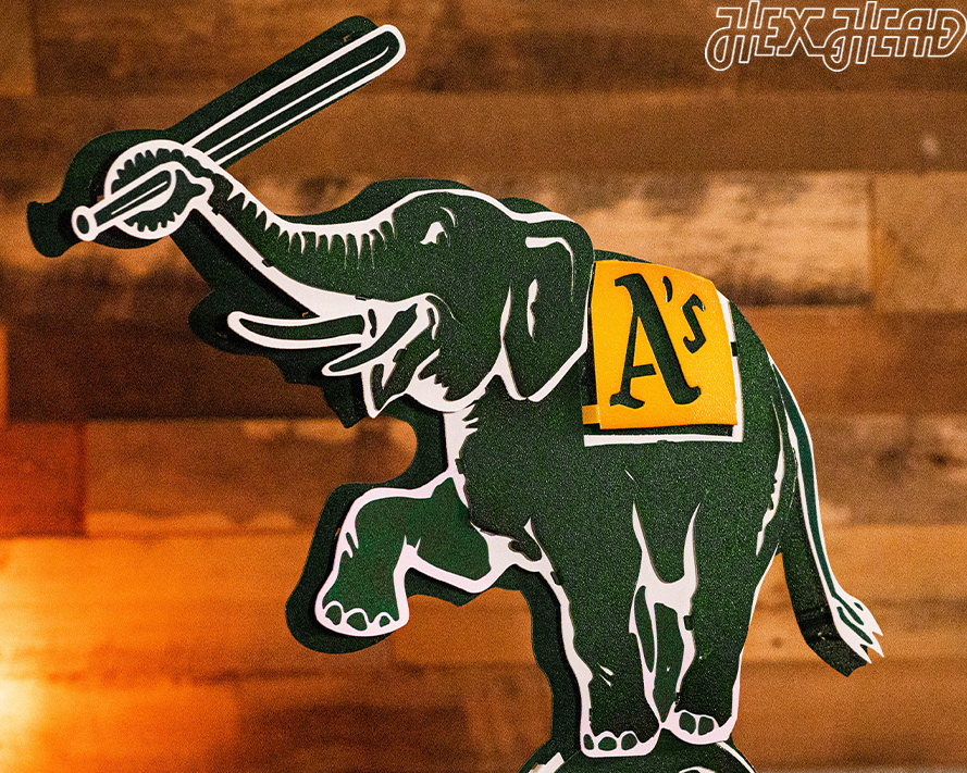 Oakland A's Green Elephant "STOMPER" 3D Vintage Metal Wall Art