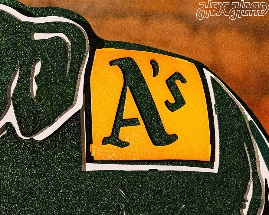 Oakland A's Green Elephant "STOMPER" 3D Vintage Metal Wall Art