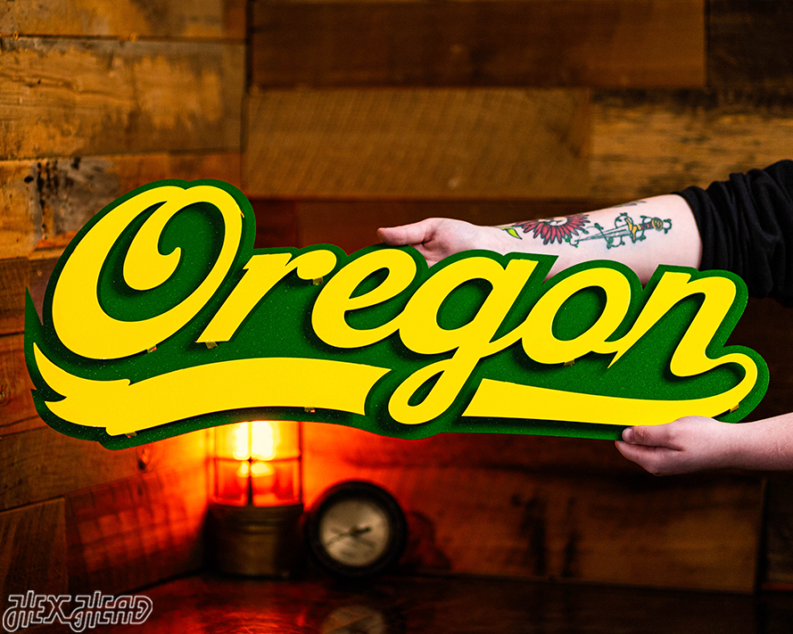 Oregon Ducks Script 3D Vintage Metal Wall Art