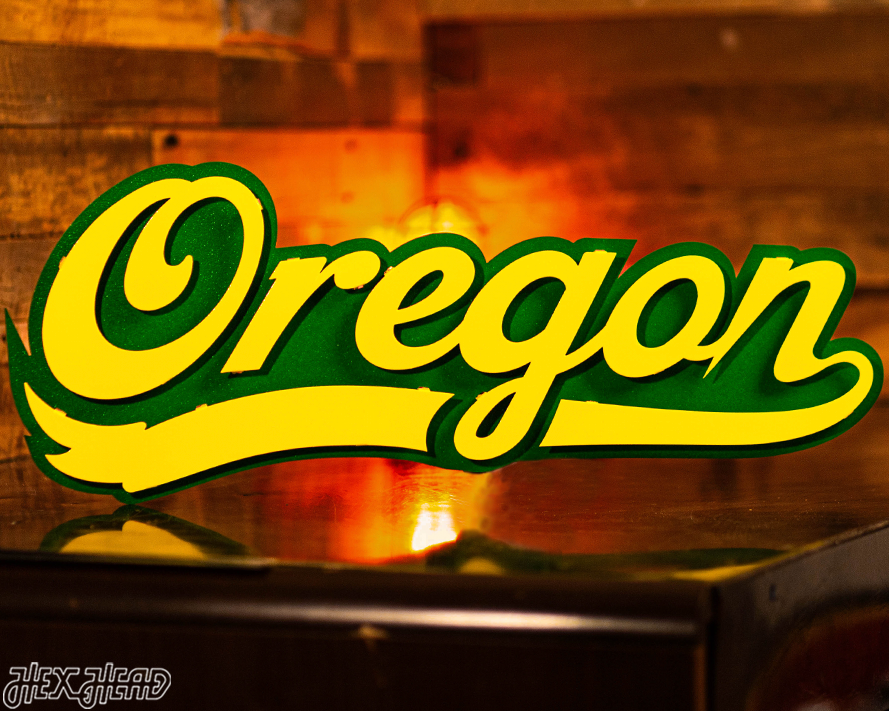 Oregon Ducks Script 3D Vintage Metal Wall Art
