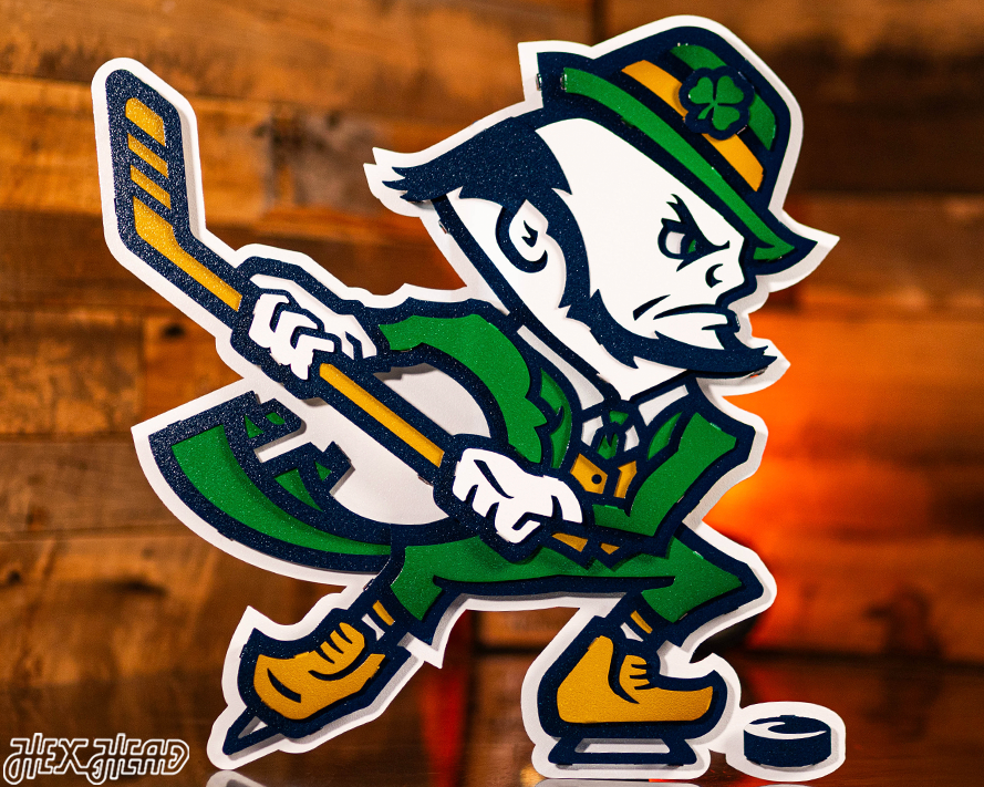 Notre Dame Fighting Irish Hockey Leprechaun 3D Vintage Metal Wall Art