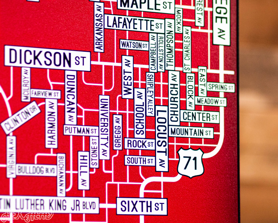 Fayetteville, Arkansas School Street Poster Single Layer Metal Wall Art