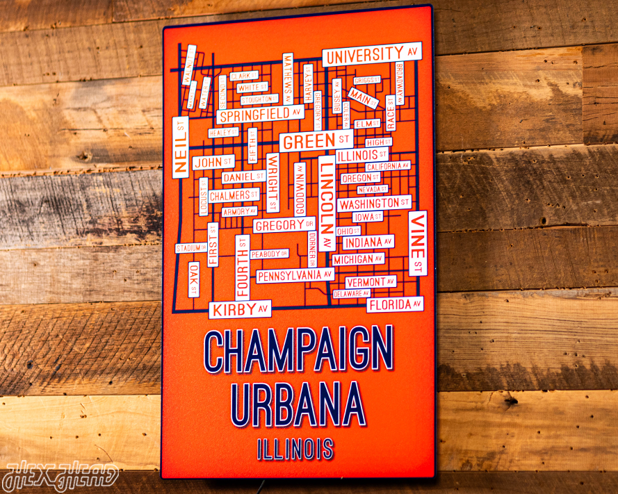 Champaign Urbana, Illinois School Street Poster Single Layer Metal Wall Art