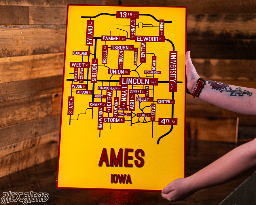 Ames, Iowa School Street Poster Single Layer Metal Wall Art