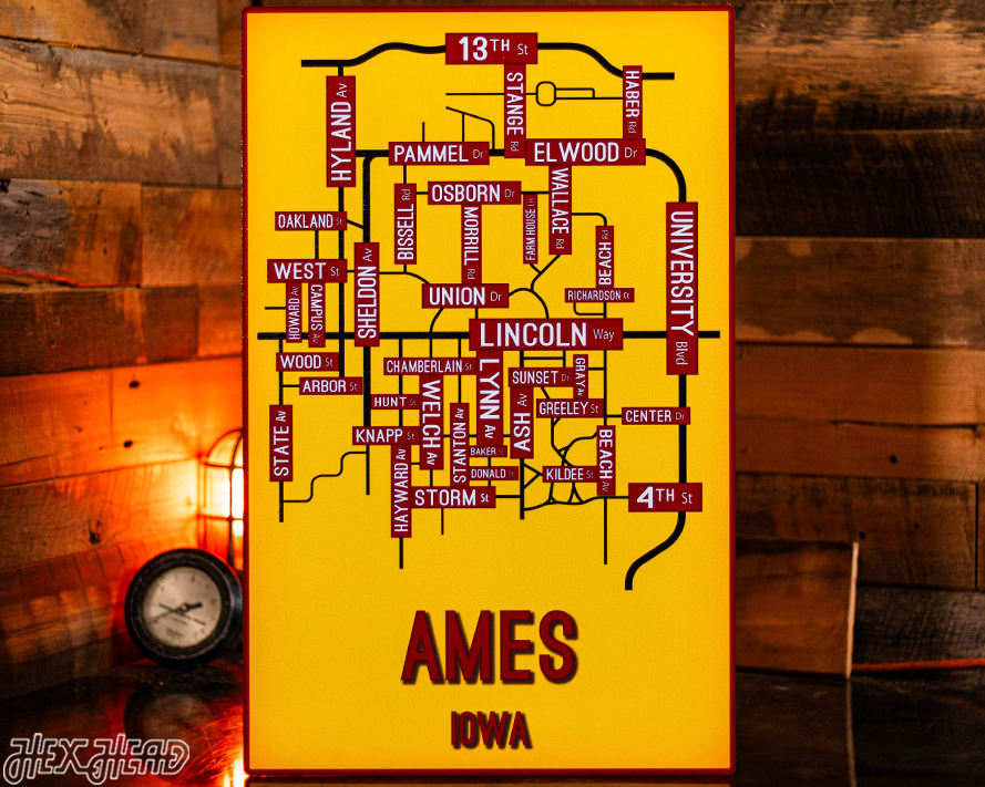 Ames, Iowa School Street Poster Single Layer Metal Wall Art