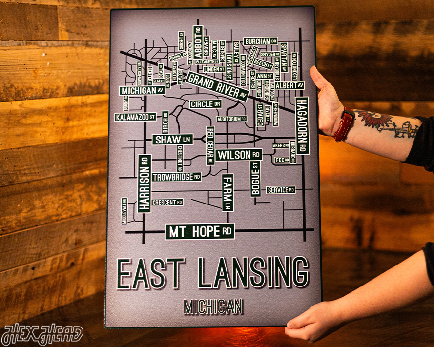East Lansing, Michigan School Street Poster Single Layer Metal Wall Art
