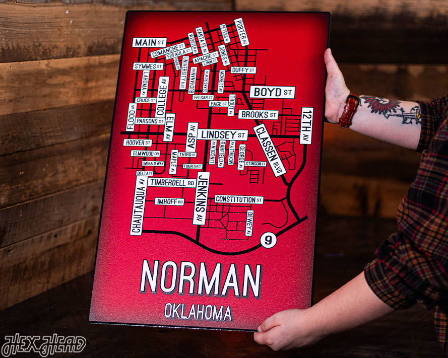 Norman, Oklahoma School Street Poster Single Layer Metal Wall Art