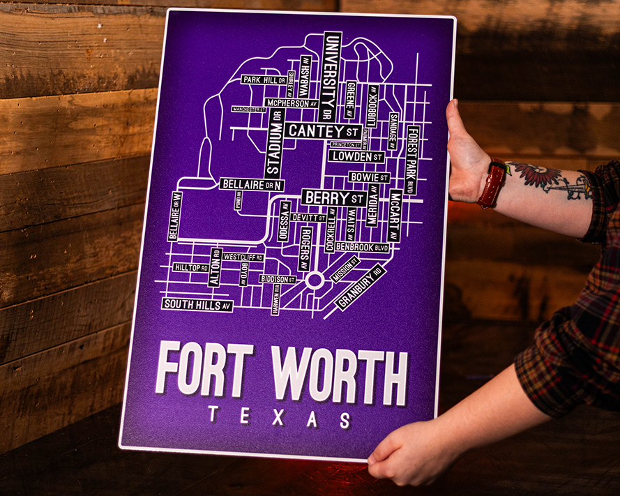 Fort Worth, Texas School Street Poster Single Layer Metal Wall Art