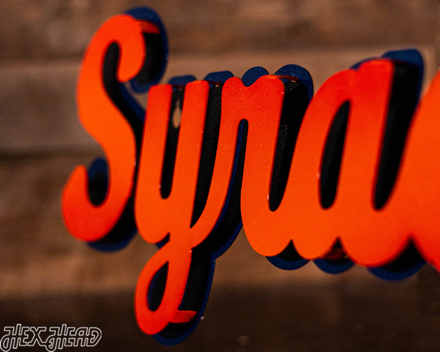 Syracuse Orange Cursive Script 3D Vintage Metal Wall Art