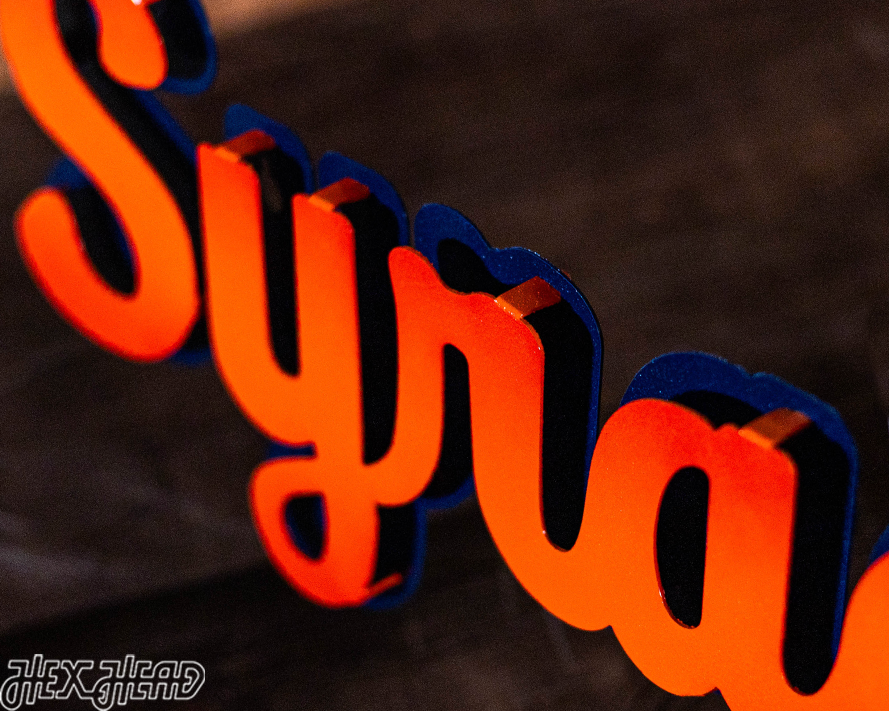 Syracuse Orange Cursive Script 3D Vintage Metal Wall Art