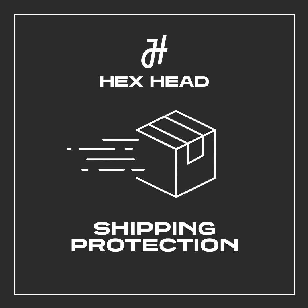 Hex Head shipping protection logo with a box icon on a black background