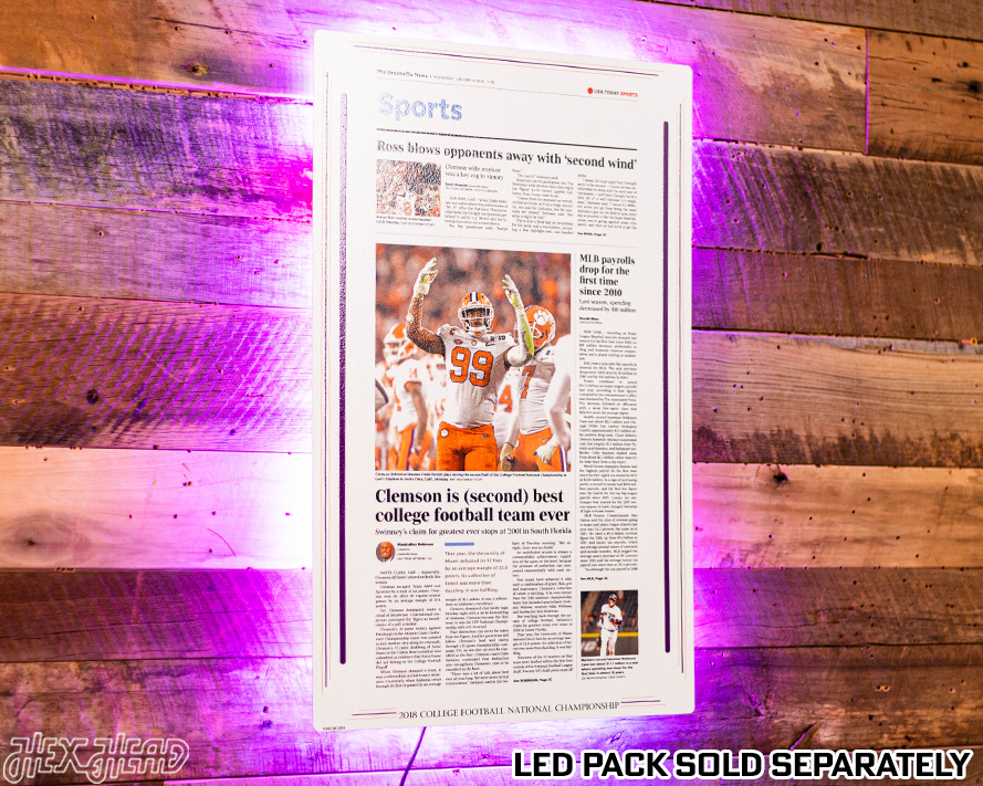 Greenville News Clemson Tigers 2018 Football National Champions Front Page - JAN 9, 2019