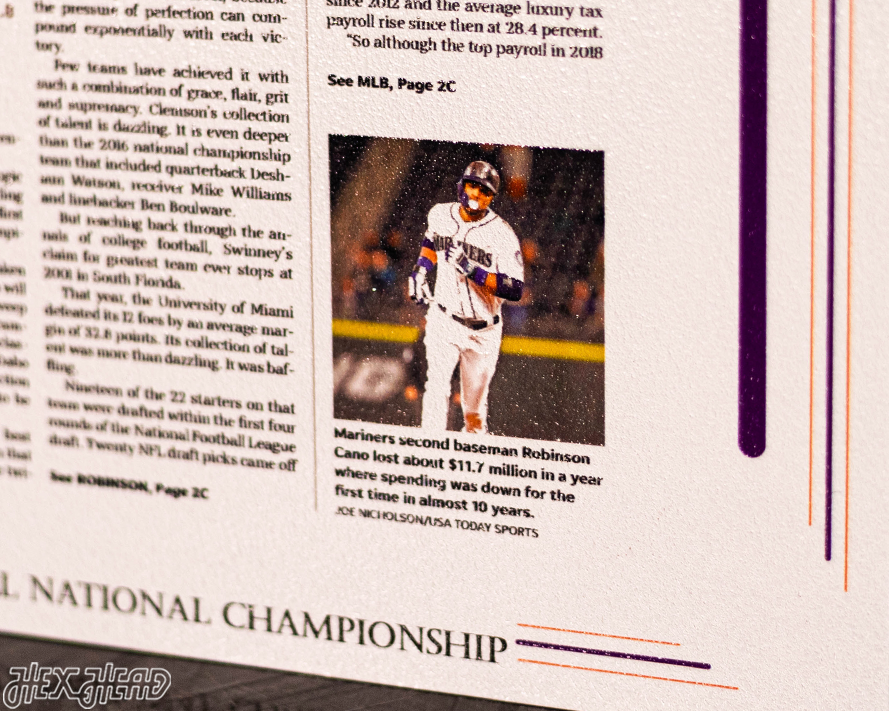 Greenville News Clemson Tigers 2018 Football National Champions Front Page - JAN 9, 2019