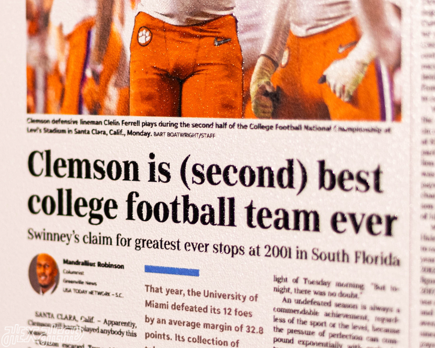 Greenville News Clemson Tigers 2018 Football National Champions Front Page - JAN 9, 2019