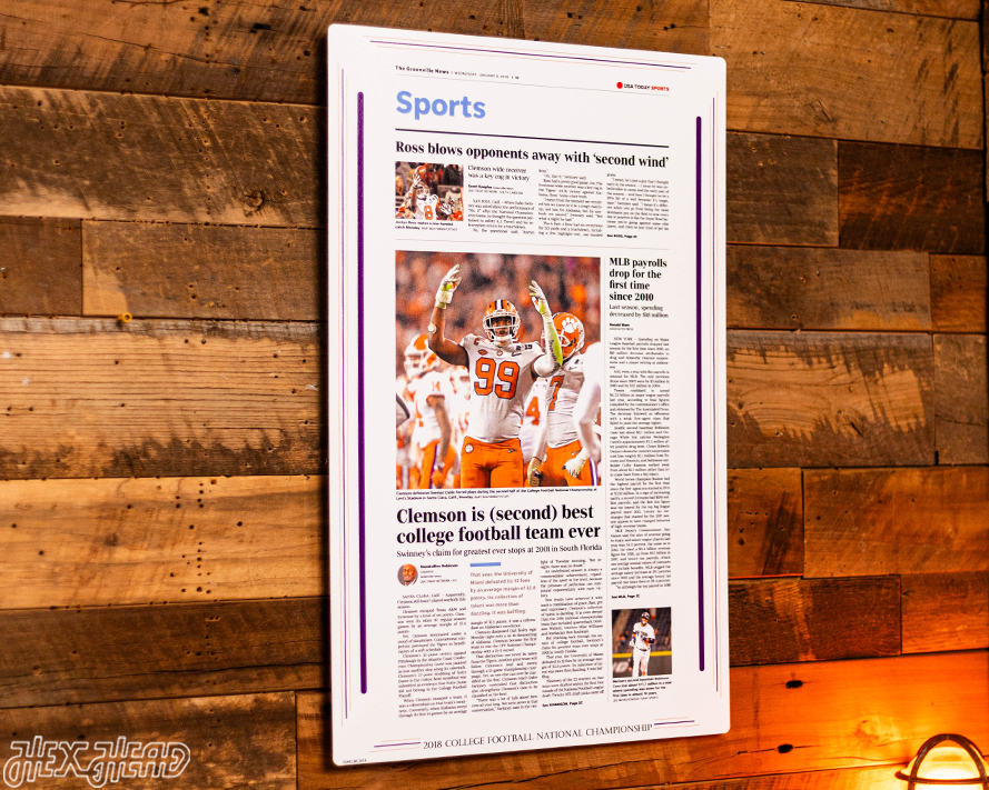 Greenville News Clemson Tigers 2018 Football National Champions Front Page - JAN 9, 2019
