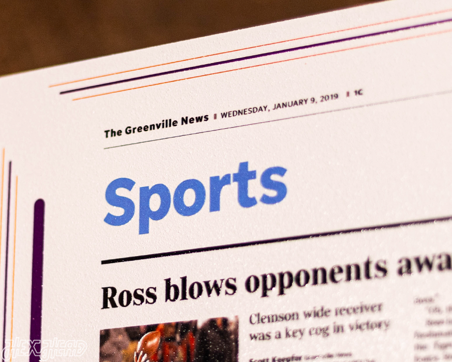 Greenville News Clemson Tigers 2018 Football National Champions Front Page - JAN 9, 2019