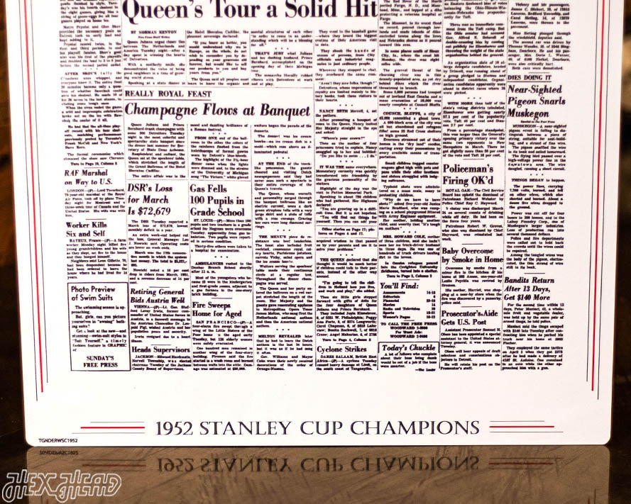 Detroit Free Press Red Wings 1952 Stanley Cup Front Page - APRIL 16, 1952