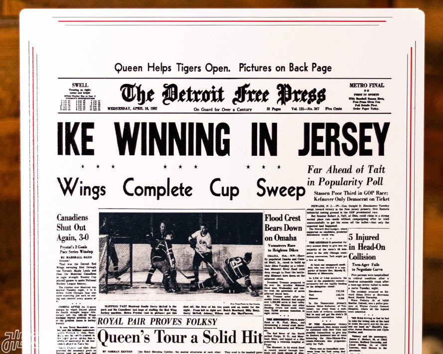 Detroit Free Press Red Wings 1952 Stanley Cup Front Page - APRIL 16, 1952
