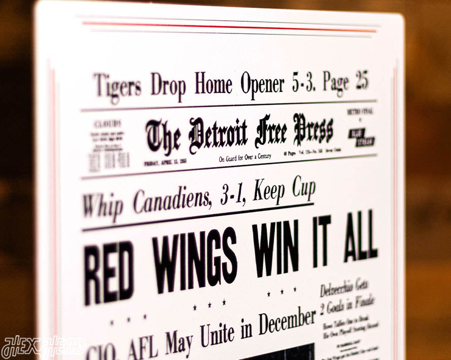 Detroit Free Press Red Wings 1955 Stanley Cup Front Page - APRIL 15, 1955
