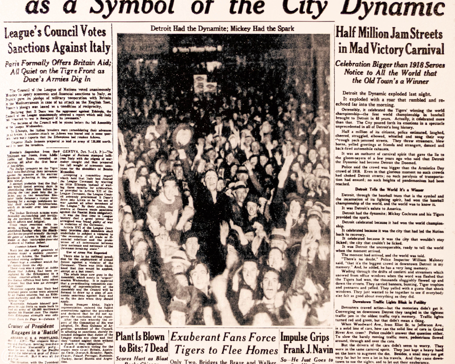 Detroit Free Press Tigers 1935 WORLD SERIES Front Page - OCT 8, 1935