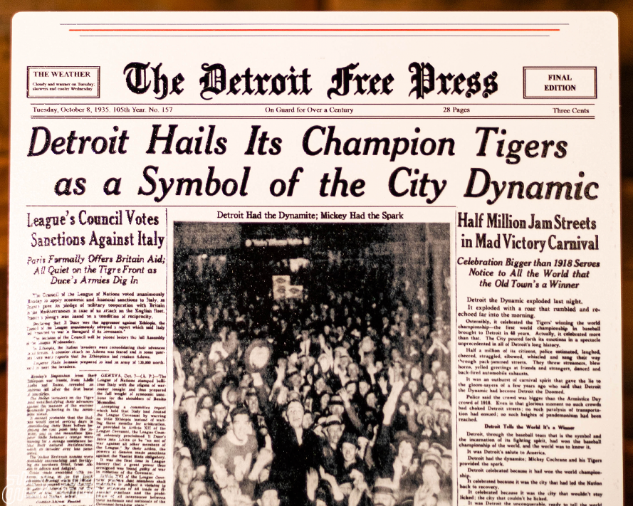 Detroit Free Press Tigers 1935 WORLD SERIES Front Page - OCT 8, 1935