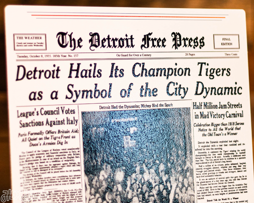 Detroit Free Press Tigers 1935 WORLD SERIES Front Page - OCT 8, 1935