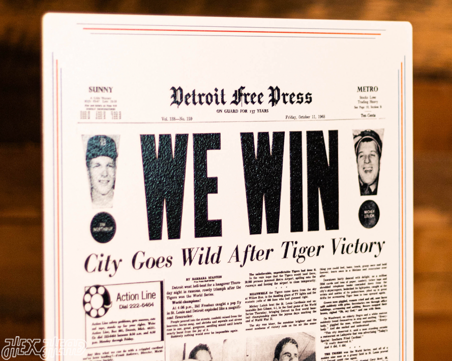 Detroit Free Press Tigers 1968 WORLD SERIES Front Page - OCT 11, 1968