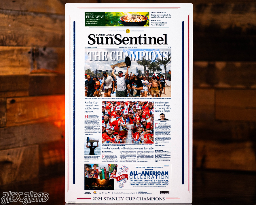 Sun Sentinel Florida Panthers 2024 STANLEY CUP Front Page - JUNE 26, 2024