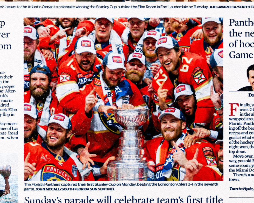 Sun Sentinel Florida Panthers 2024 STANLEY CUP Front Page - JUNE 26, 2024