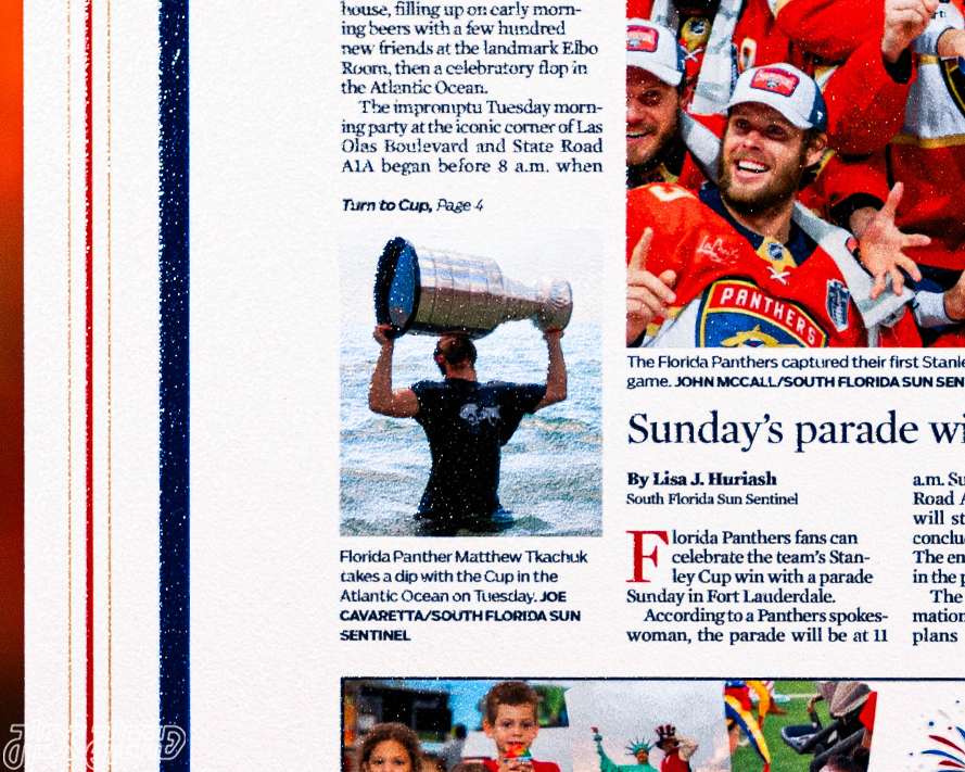 Sun Sentinel Florida Panthers 2024 STANLEY CUP Front Page - JUNE 26, 2024