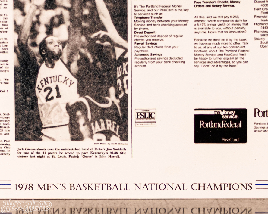The Courier-Journal Kentucky Wildcats 1978 Basketball National Champions Front Page - MAR 28, 1978