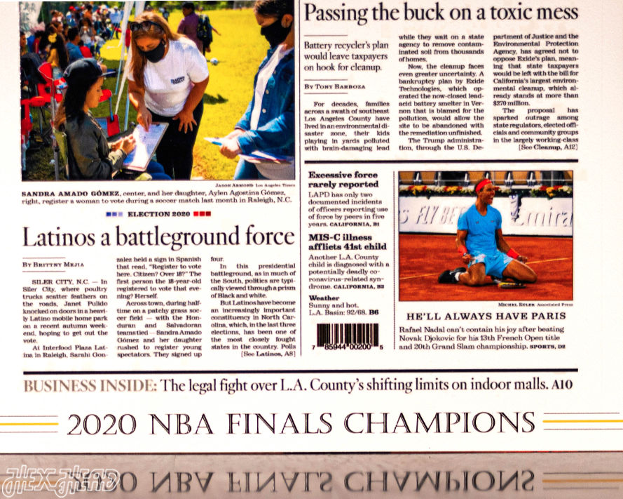 Los Angeles Times Lakers Tribute To Kobe Front Page - OCT 12, 2020