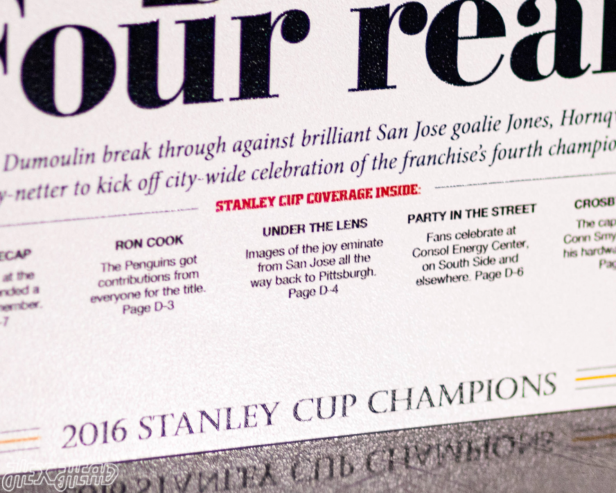 Pittsburgh Post-Gazette Penguins 2016 STANLEY CUP Front Page - JUNE 13, 2016