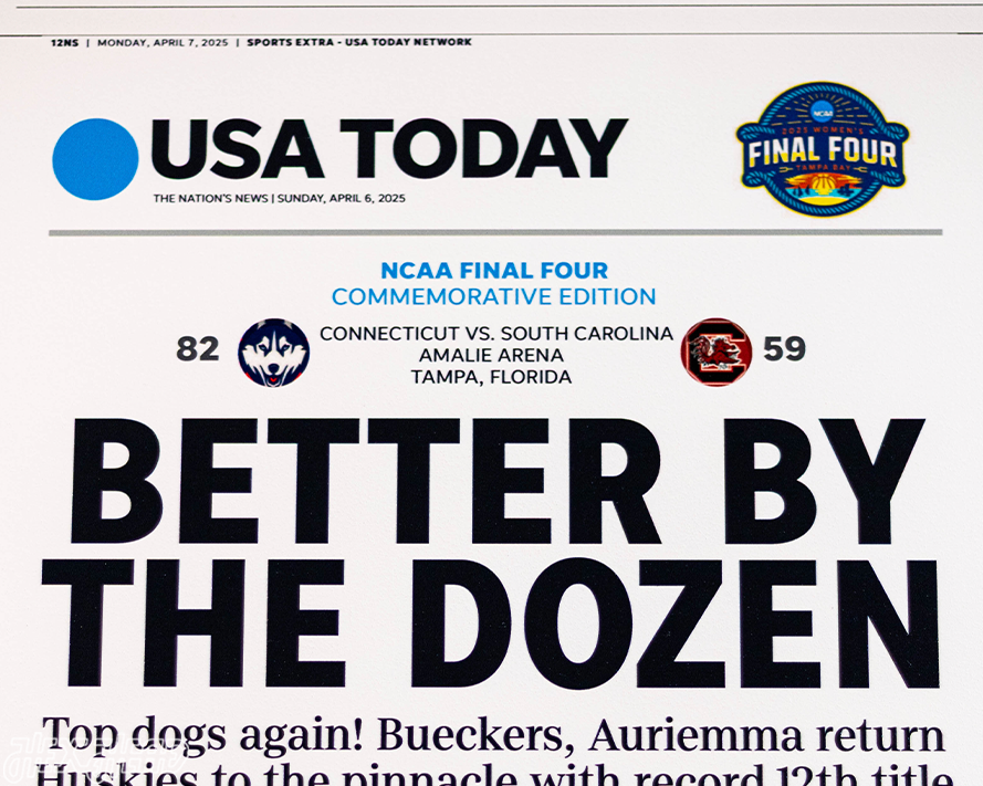 USA Today UCONN Huskies 2025 National Basketball Champions Front Page - April 7, 2025