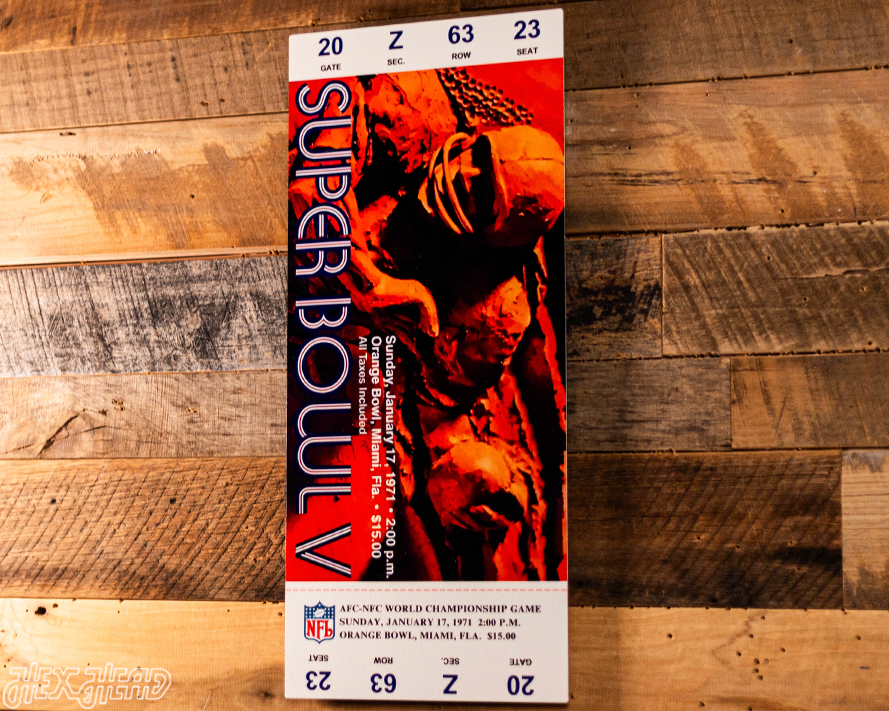 Baltimore Colts Super Bowl V Ticket Stub Single Layer Metal Wall Art