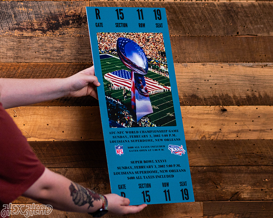 New England Patriots Super Bowl XXXVI Ticket Stub Single Layer Metal Wall Art