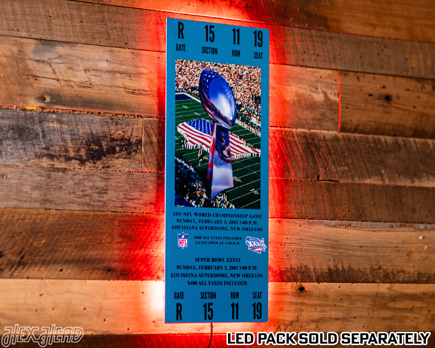 New England Patriots Super Bowl XXXVI Ticket Stub Single Layer Metal Wall Art