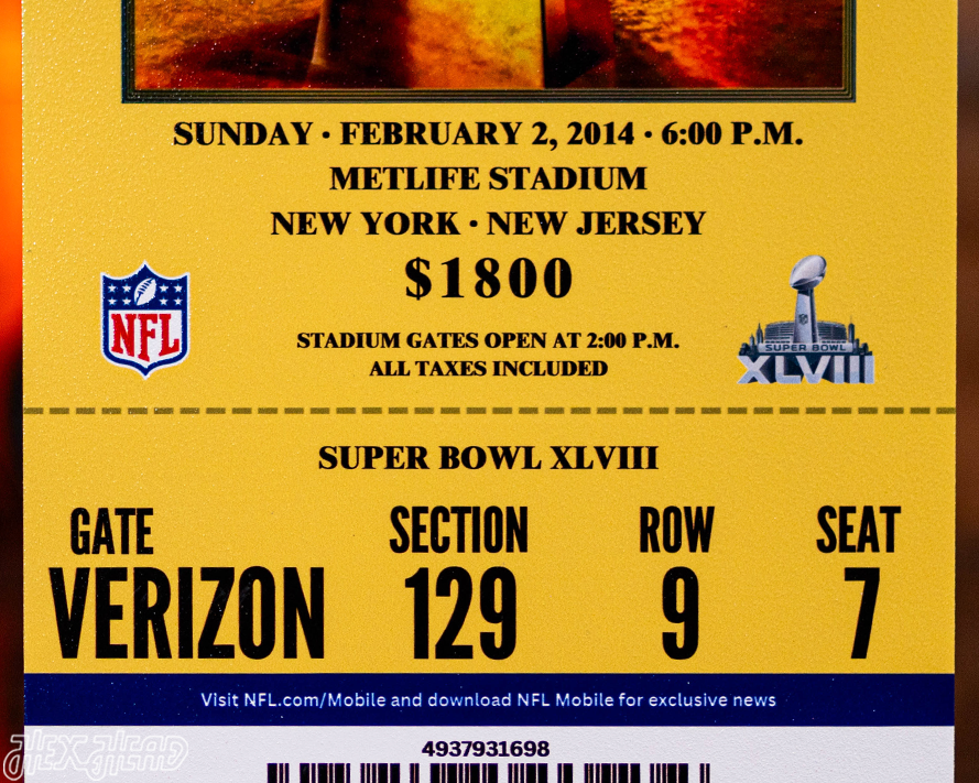 Seattle Seahawks Super Bowl XLVIII Ticket Stub Single Layer Metal Wall Art