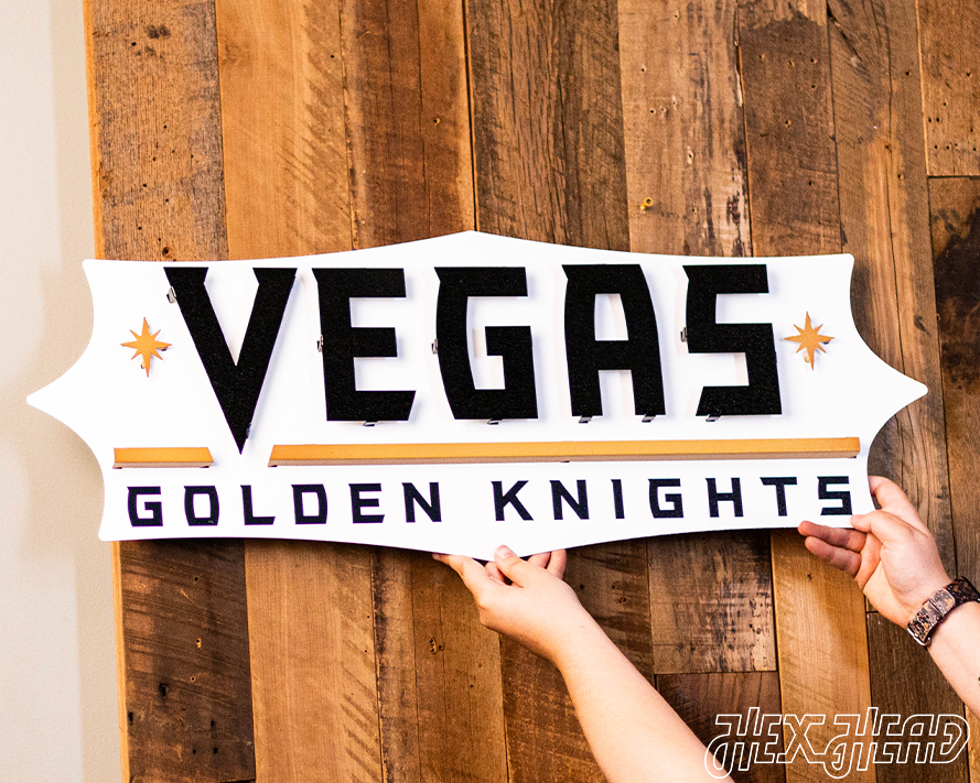 Vegas Golden Knights Wordmark 3D Vintage Metal Wall Art