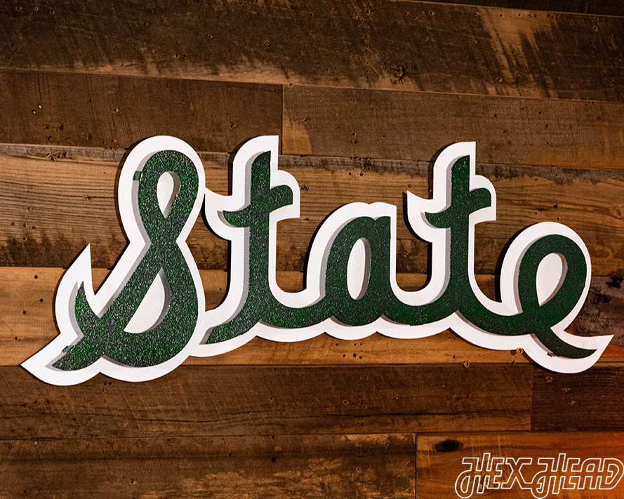 Michigan State Spartans VAULT cursive "STATE" 3D Metal Wall Art