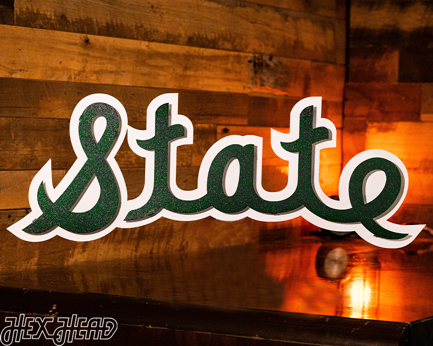 Michigan State Spartans VAULT cursive "STATE" 3D Metal Wall Art