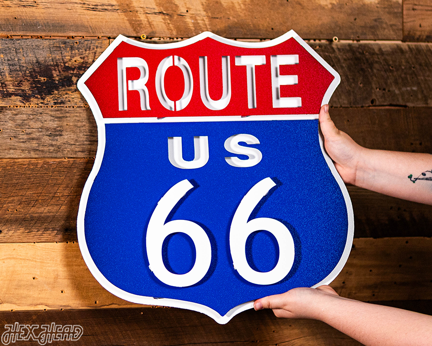 Route 66 Vintage Red White and Blue 3D Metal Wall Art