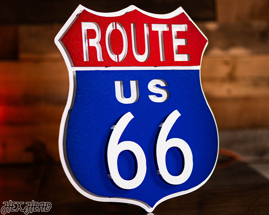 Route 66 Vintage Red White and Blue 3D Metal Wall Art