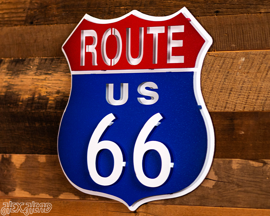 Route 66 Vintage Red White and Blue 3D Metal Wall Art