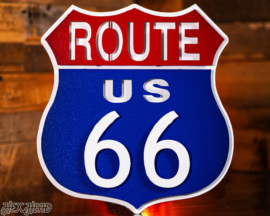 Route 66 Vintage Red White and Blue 3D Metal Wall Art